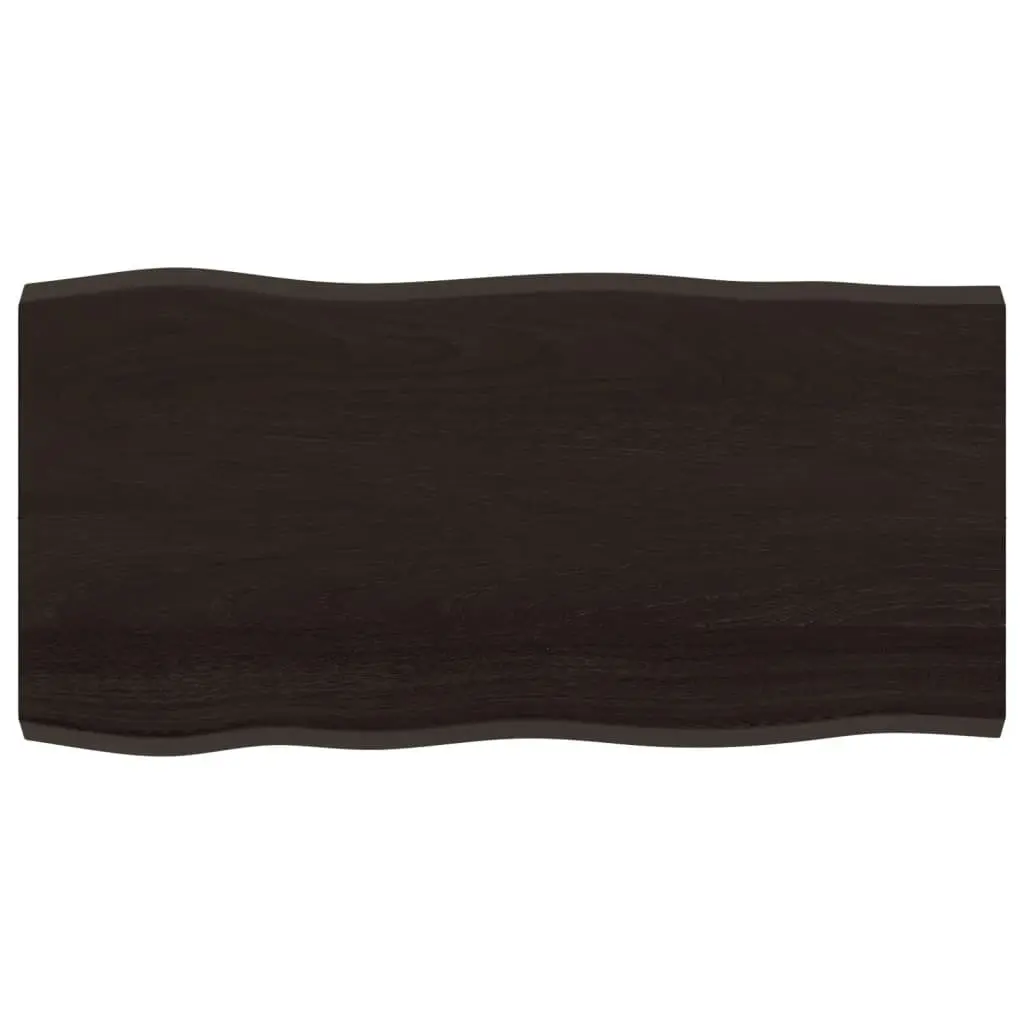 Solid Oak Wood Table Top Live Edge Dark Brown 100x50cm Treated Board