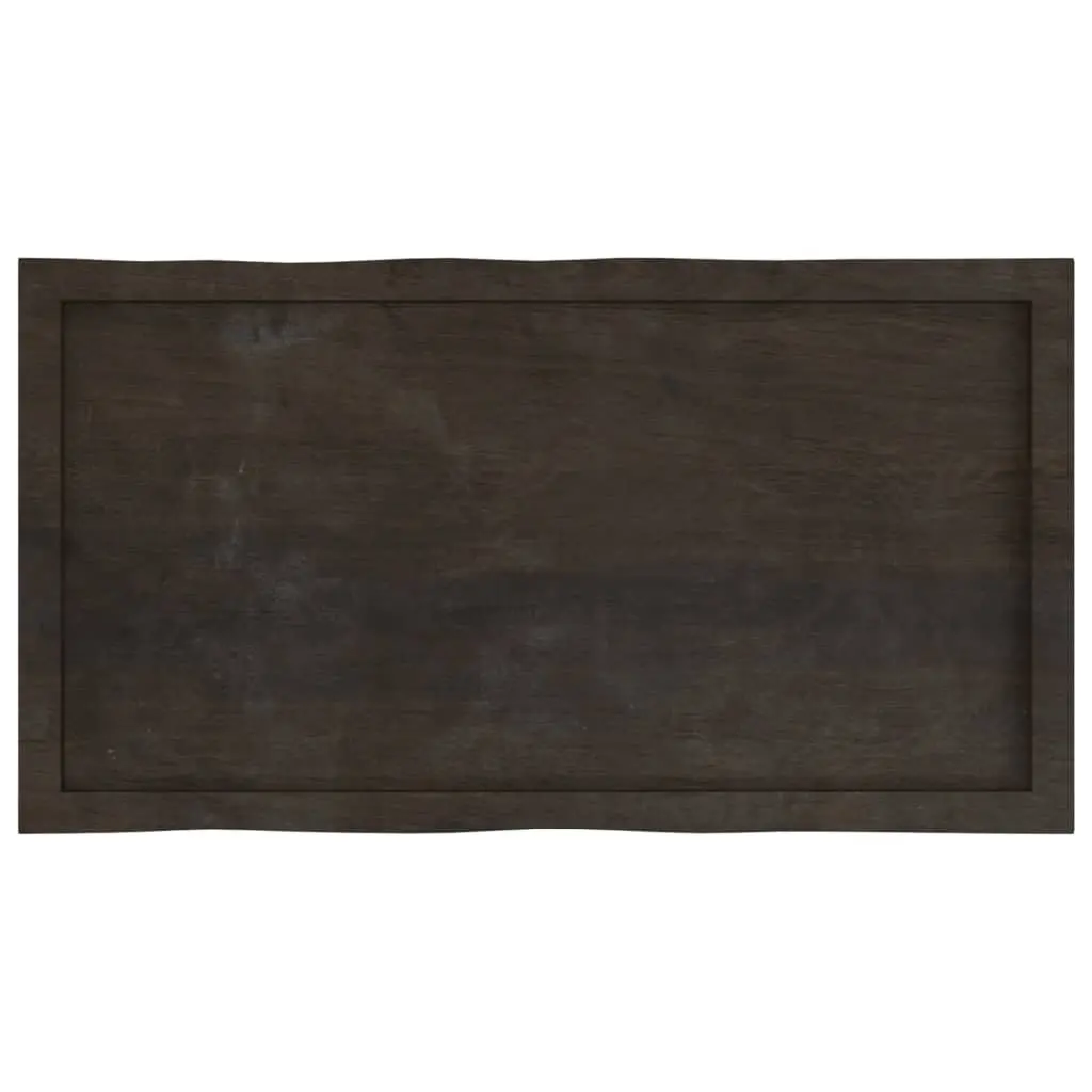 Solid Oak Wood Table Top Live Edge Dark Brown 100x50cm Treated Board