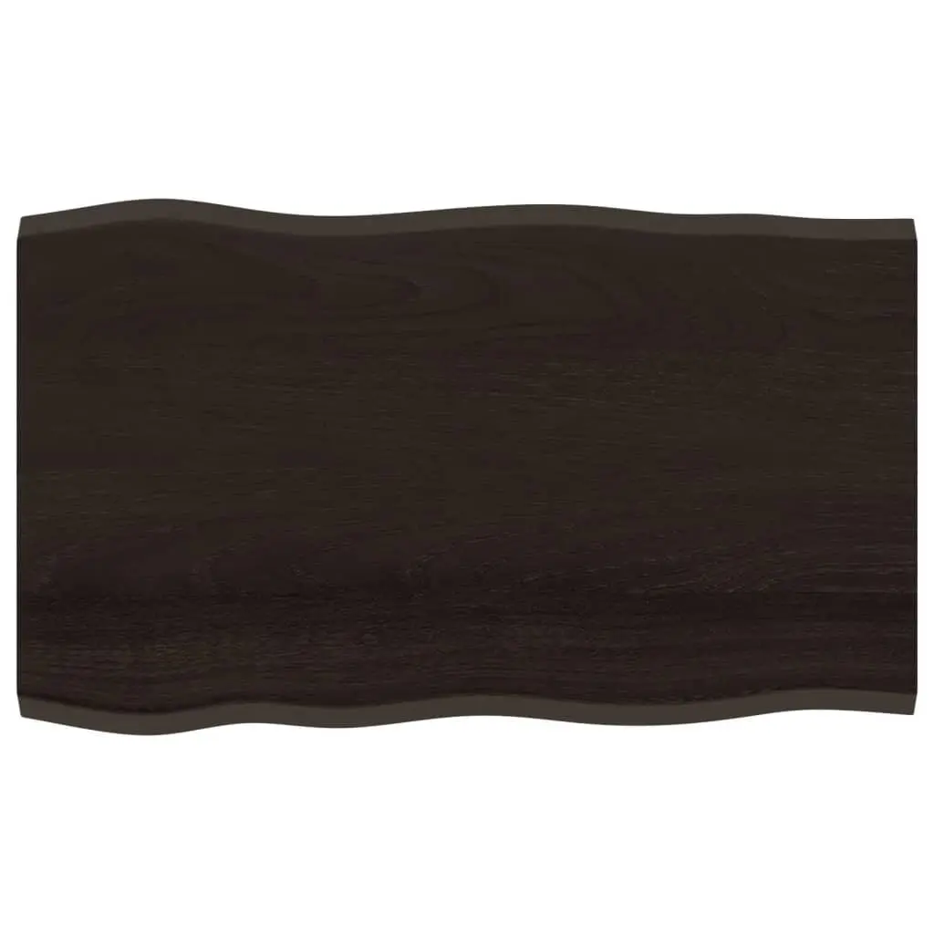 Handcrafted Dark Brown Solid Oak Wood Live Edge Table Top 100x60x2 cm