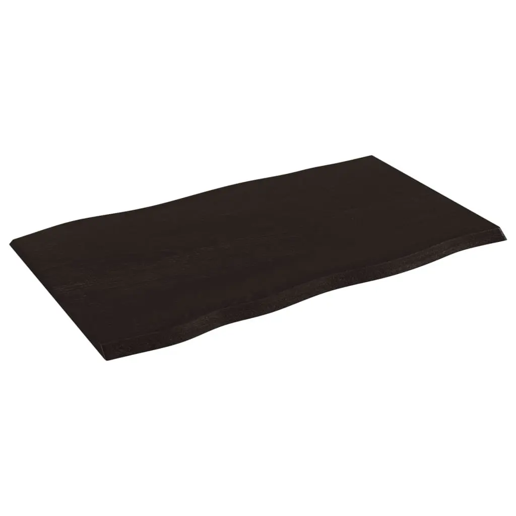 Handcrafted Dark Brown Solid Oak Wood Live Edge Table Top 100x60x2 cm