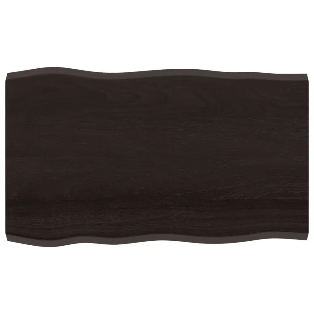 Live Edge Solid Oak Wood Tabletop Dark Brown 100x60cm Handcrafted Treated