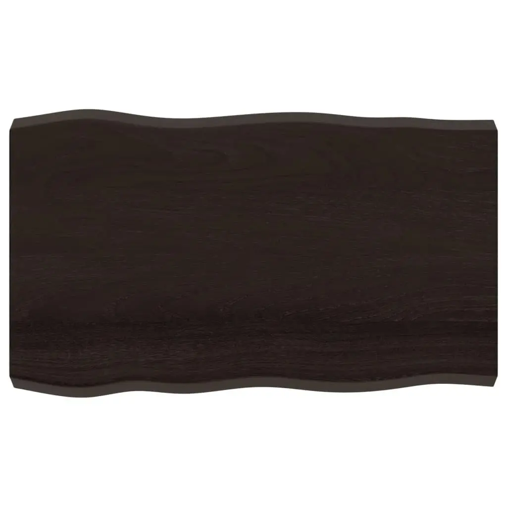 Wooden Table Top Dark Brown Solid Oak Live Edge 100x60cm
