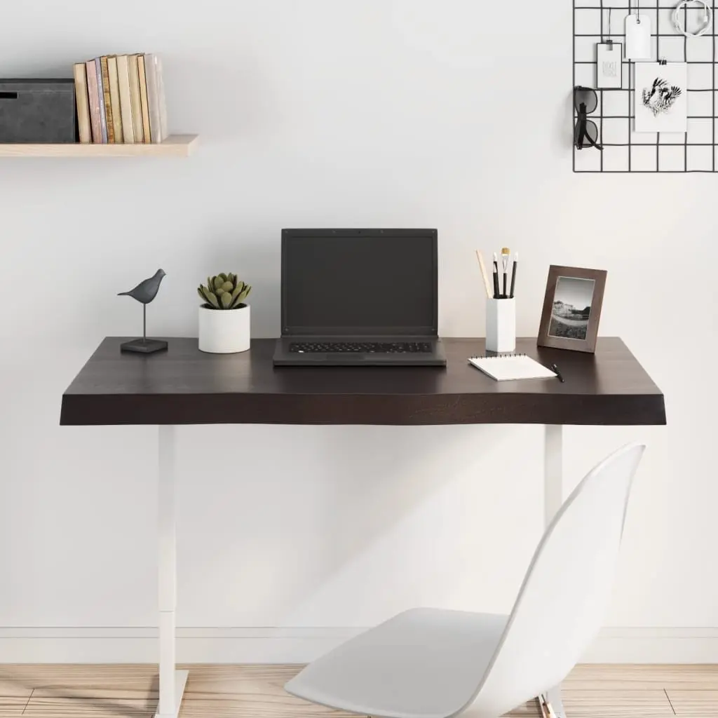 Wooden Table Top Dark Brown Solid Oak Live Edge 100x60cm