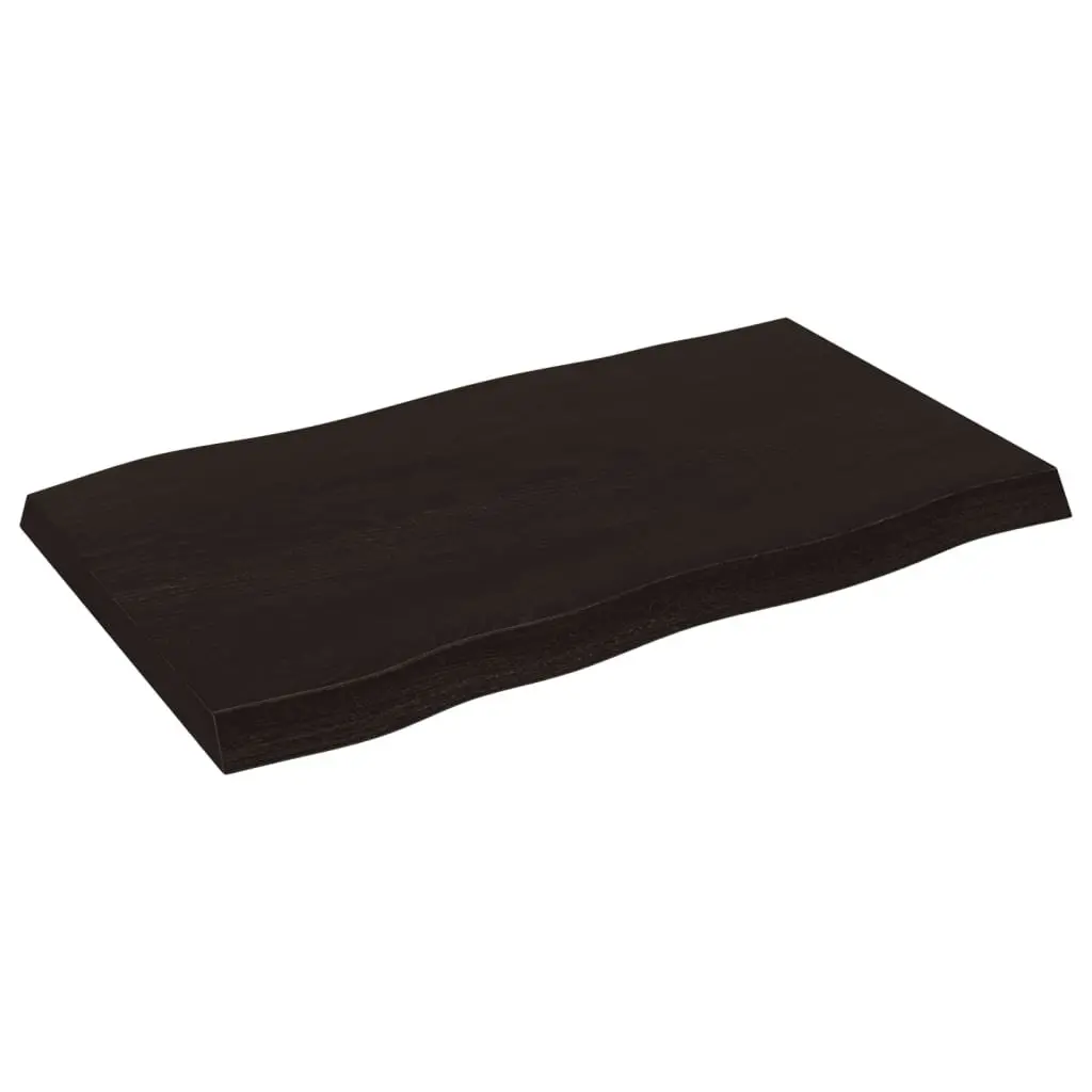 Wooden Table Top Dark Brown Solid Oak Live Edge 100x60cm