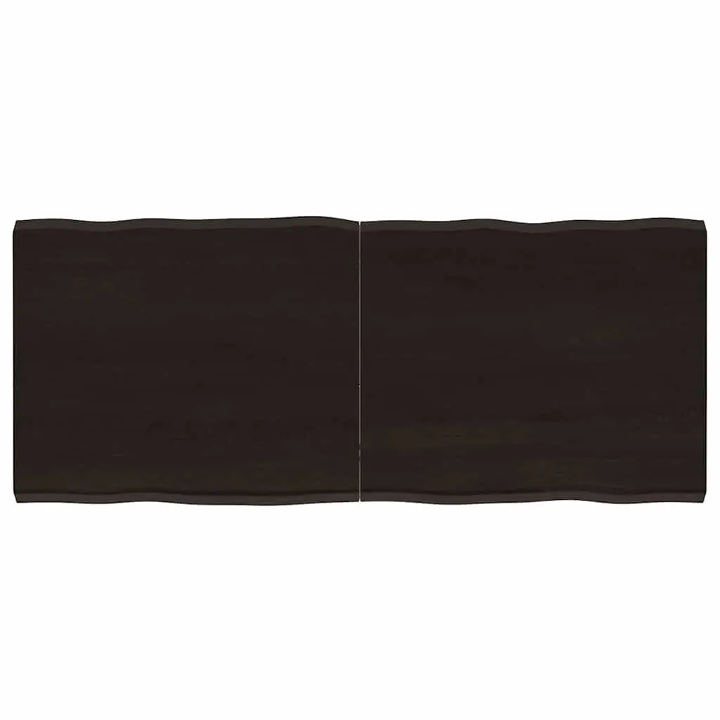 Solid Oak Wood Table Top Dark Brown Live Edge 120x50cm Replacement Treated Board