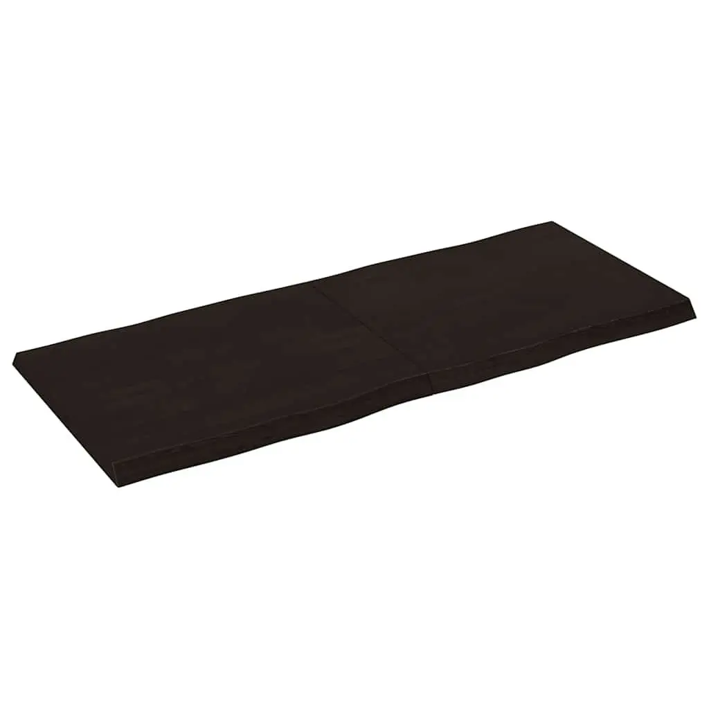 Solid Oak Wood Table Top Dark Brown Live Edge 120x50cm Replacement Treated Board