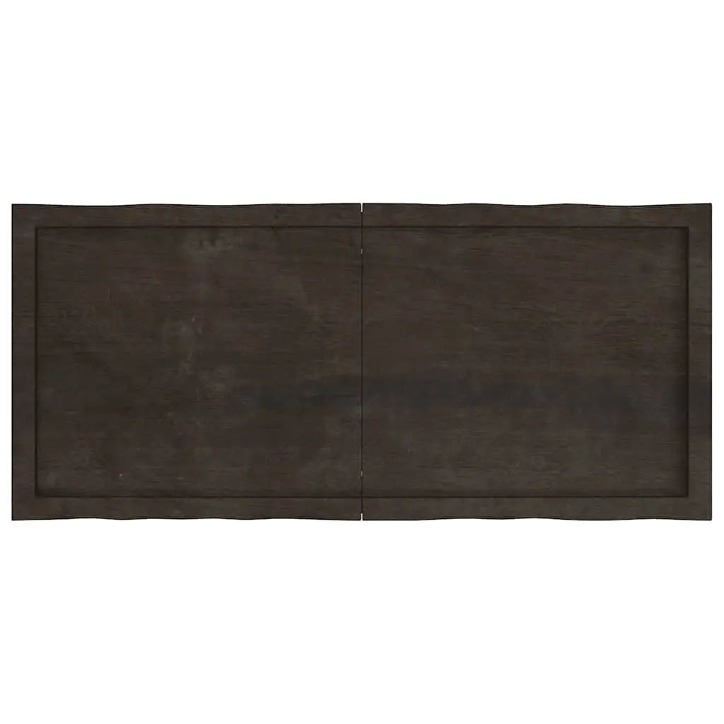 Solid Oak Wood Table Top Dark Brown Live Edge 120x50cm Replacement Treated Board