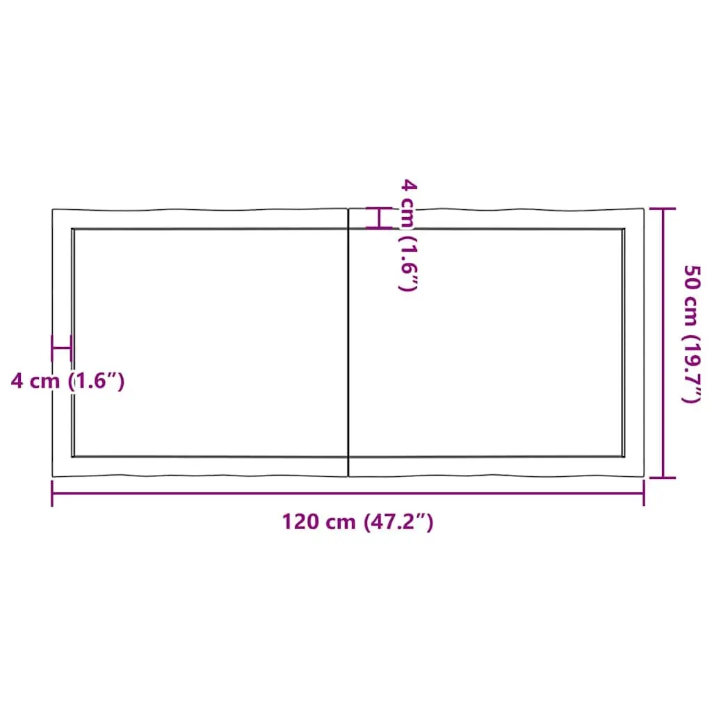 Wooden Table Top Treated Dark Brown 120x50cm Solid Oak Live Edge Foldable