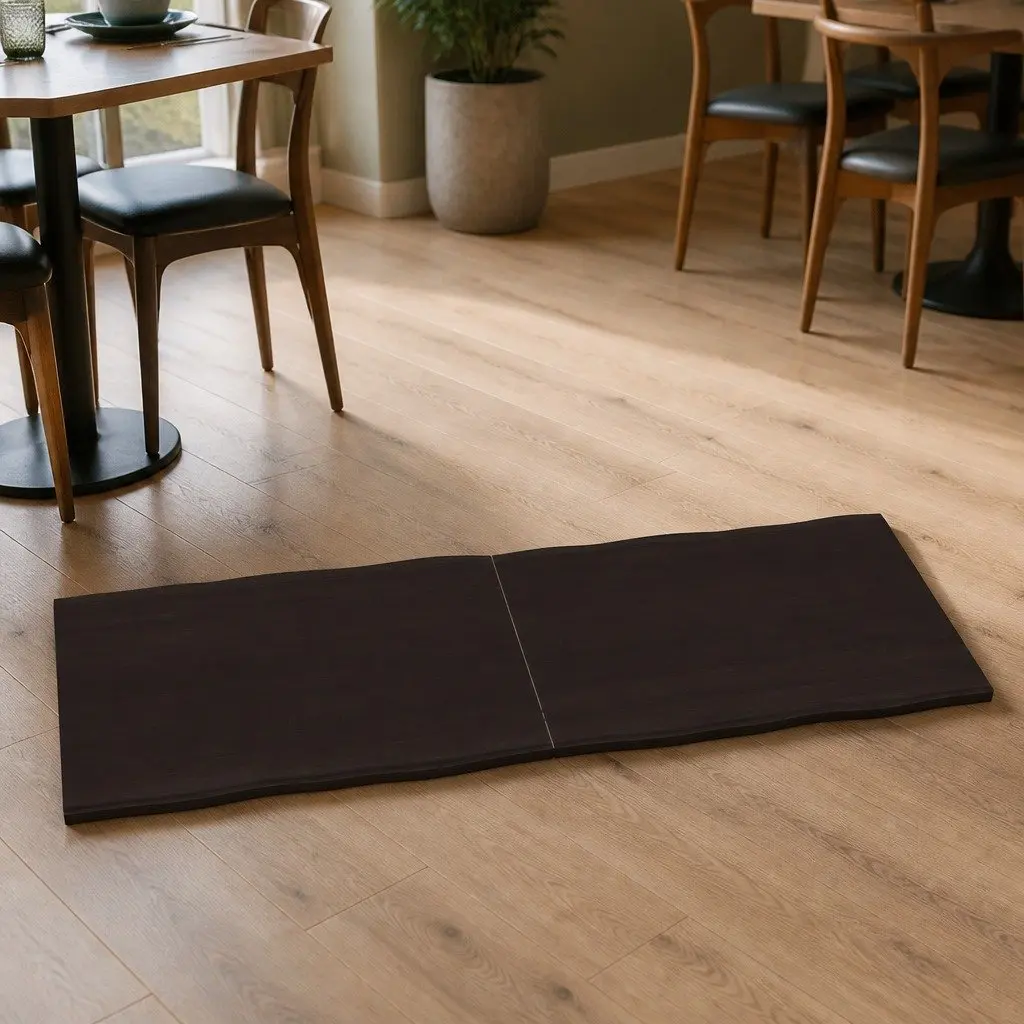 Live Edge Solid Oak Table Top in Dark Brown 160x60cm
