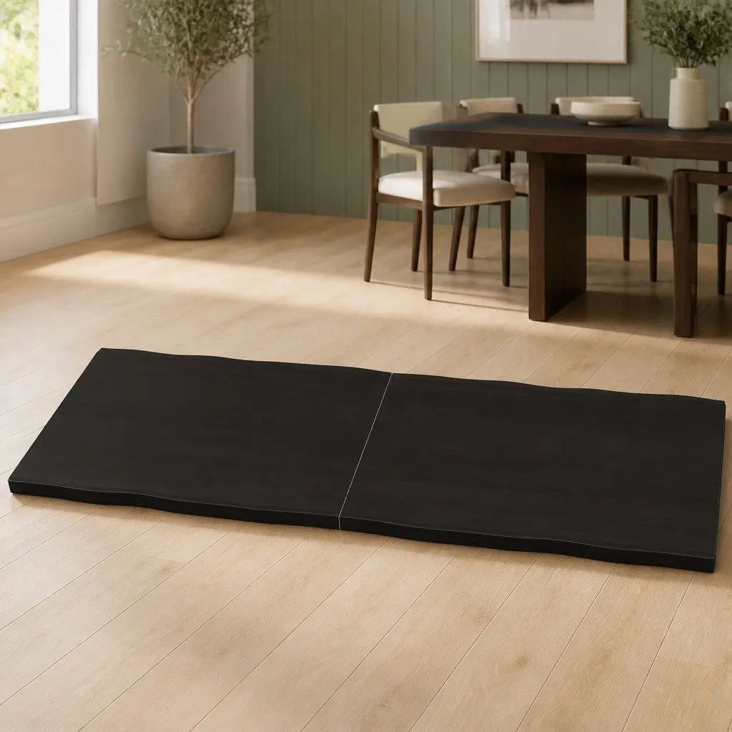 Solid Oak Foldable Table Top Live Edge Dark Brown 180x60cm