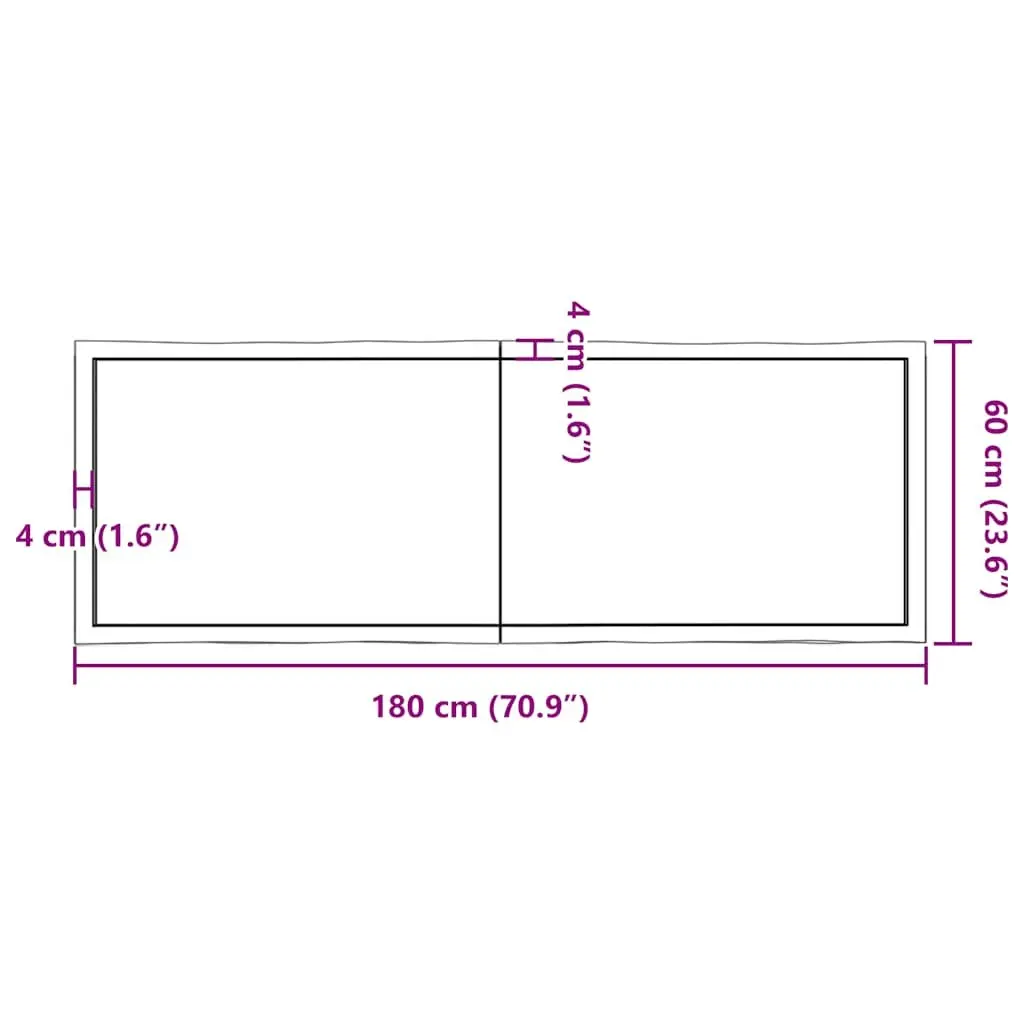 Solid Oak Foldable Table Top Live Edge Dark Brown 180x60cm