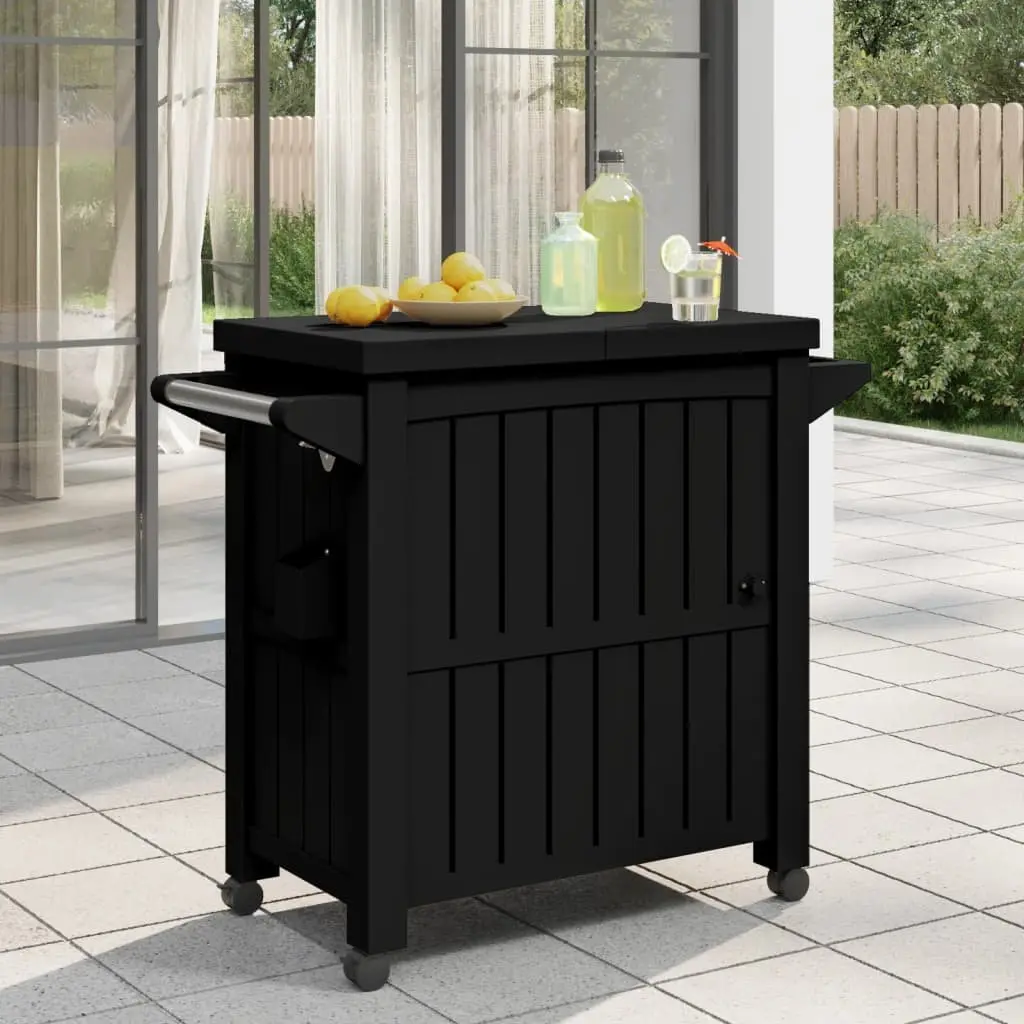 3-in-1 Serving Cart Rolling Kitchen Trolley with Ice Bucket Black Polypropylene