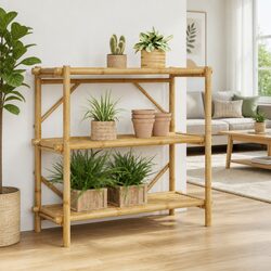 Warm Bamboo Storage Shelf 100x40x90 cm 3-Tier Organizer