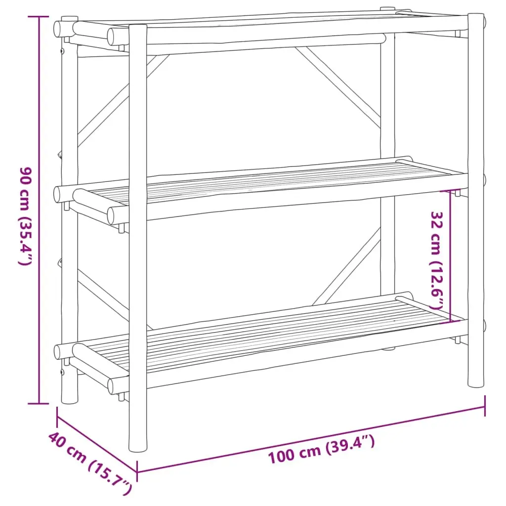 Bamboo Storage Shelf Brown 100x40x90 cm 3-Tier Open Display Bookcase Organiser