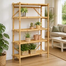 Robust 5-Layer Bamboo Storage Shelf 100x40x150 cm for Everyday Use
