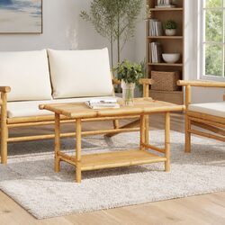 Stylish Brown Bamboo Slat Coffee Table with Storage