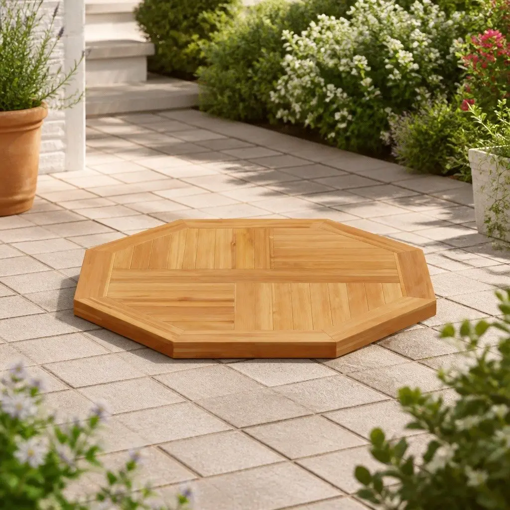 Octagonal Wooden Table Top Brown 60x60cm Solid Teak Garden Dining Replacement Parasol