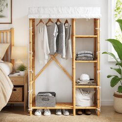 Brown Bamboo Wardrobe Cupboard 110x45x170cm
