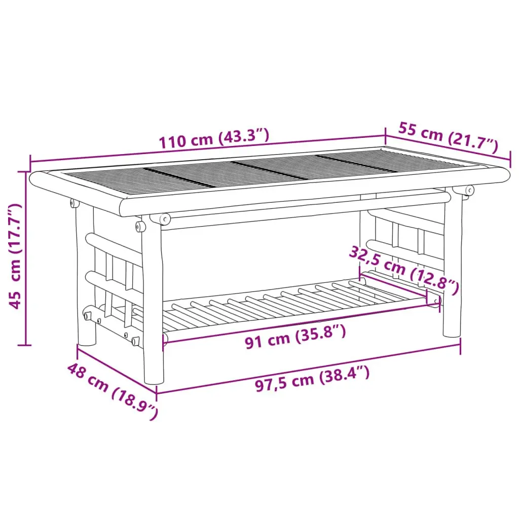Bamboo Coffee Table Brown 110x55x45 cm with Storage