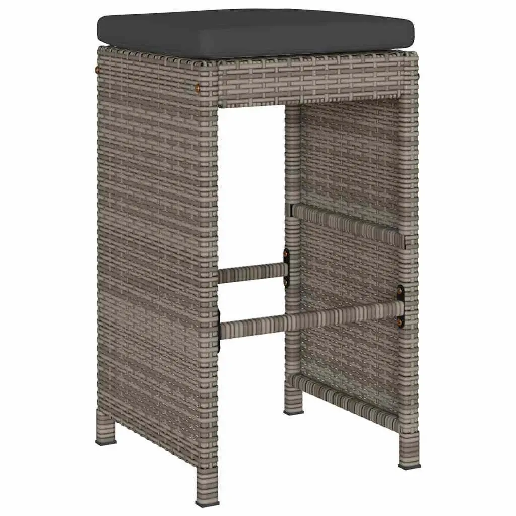 Outdoor Bar Stools Set Grey Cushioned 6 Piece PE Rattan