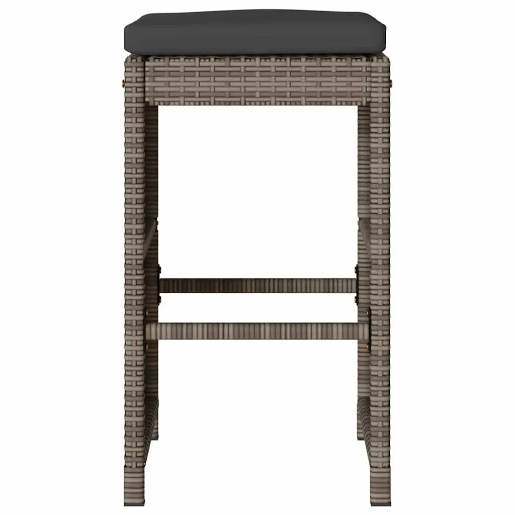 Outdoor Bar Stools Set Grey Cushioned 6 Piece PE Rattan