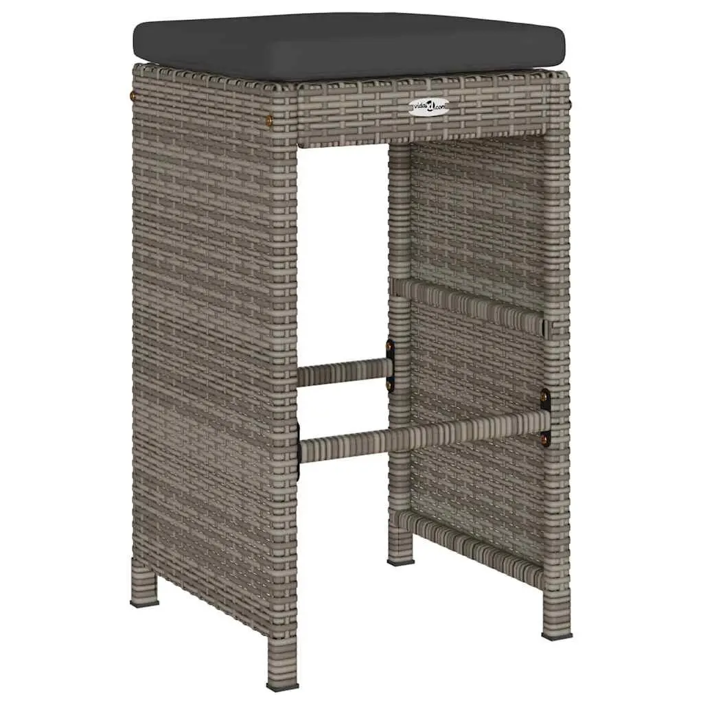 Outdoor Bar Stools Set Grey Cushioned 6 Piece PE Rattan