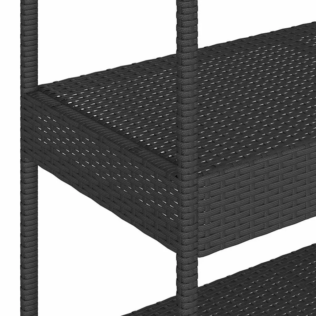 3-Tier Bar Cart Black Poly Rattan Acacia Wooden Top Storage Drinks Serving
