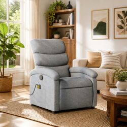 Grey Fabric Massage Recliner Chair with 6 Vibration Points