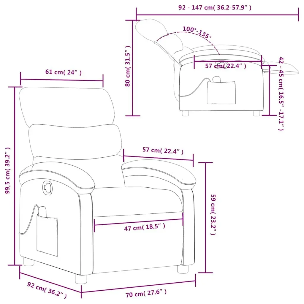 Grey Fabric Massage Recliner Chair with Vibration