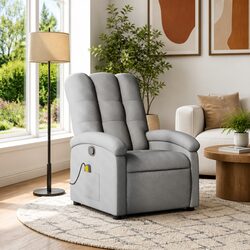 Light Grey Fabric Massage Recliner Chair with 6 Vibration Points
