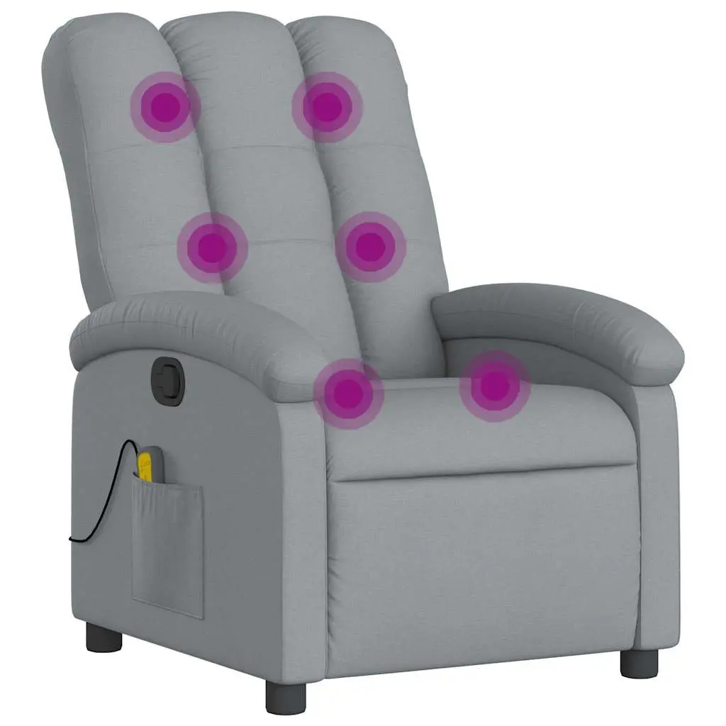 Massage Recliner Chair Light Grey Fabric Manual Recline 6 Vibration Points