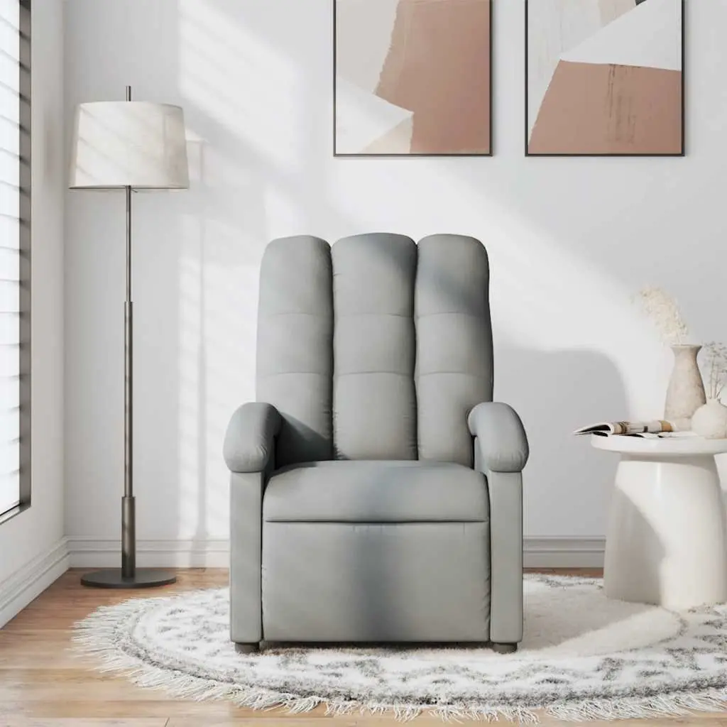 Massage Recliner Chair Light Grey Fabric Manual Recline 6 Vibration Points