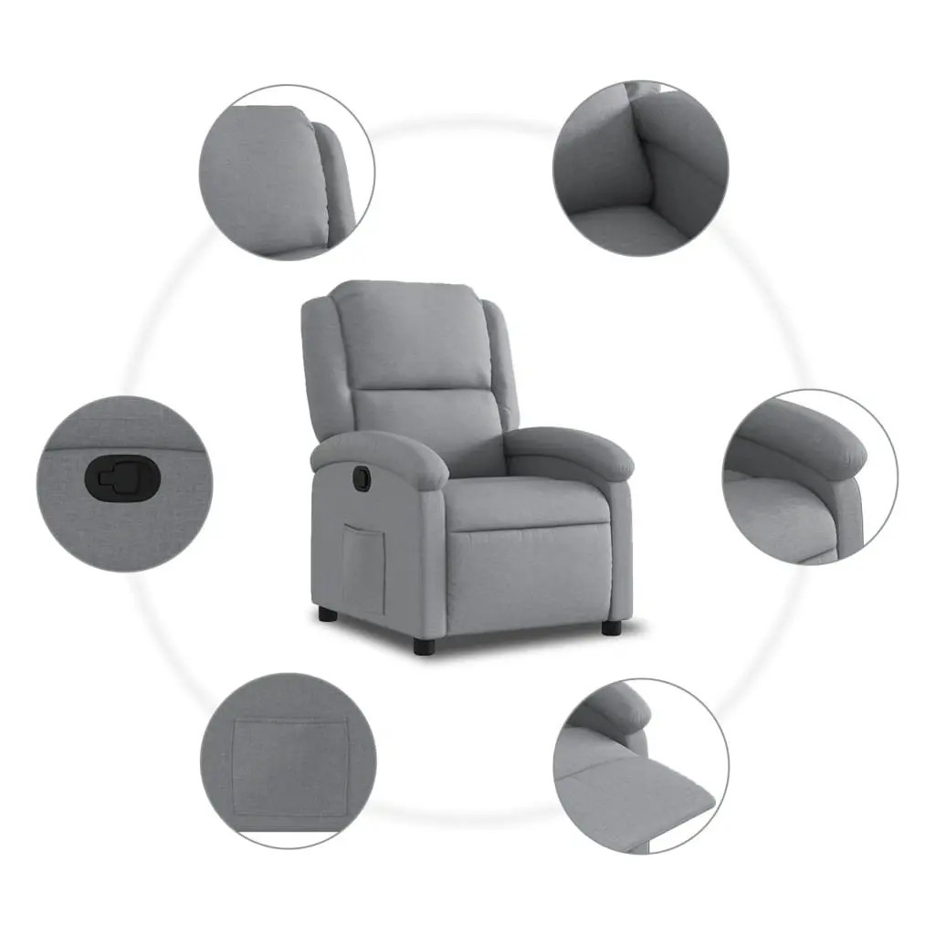 Recliner Chair Manual Reclining Grey Fabric Lounge Seat Adjustable 135 Degrees