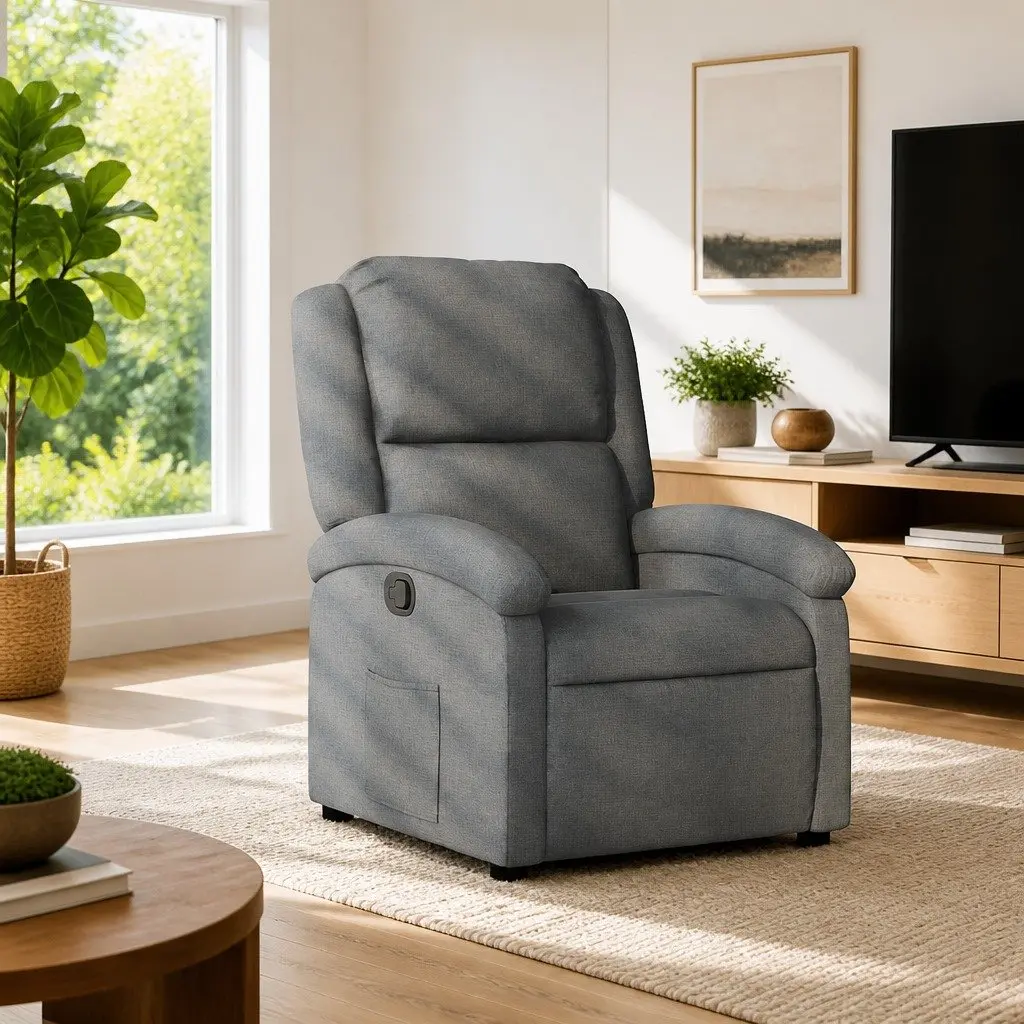 Grey Fabric Recliner Chair with Footrest