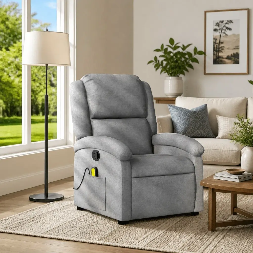 Massage Recliner Chair Light Grey Fabric Manual Reclining Armchair Vibration 6 Points