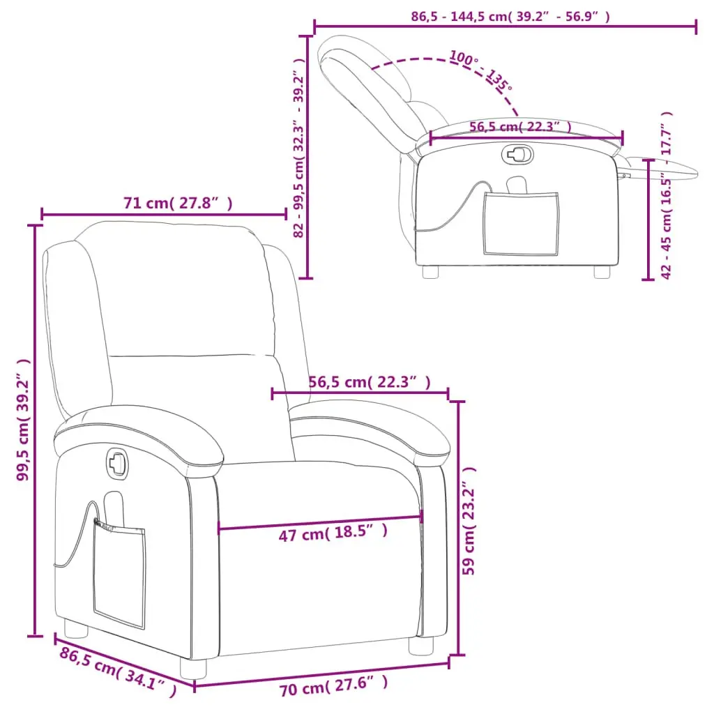 Massage Recliner Chair Light Grey Fabric Manual Reclining Armchair Vibration 6 Points