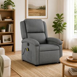 Grey Fabric Manual Recline Massage Recliner Chair