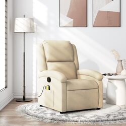 Massage Recliner Chair Cream Fabric Manual Recline Armchair Vibration Footrest
