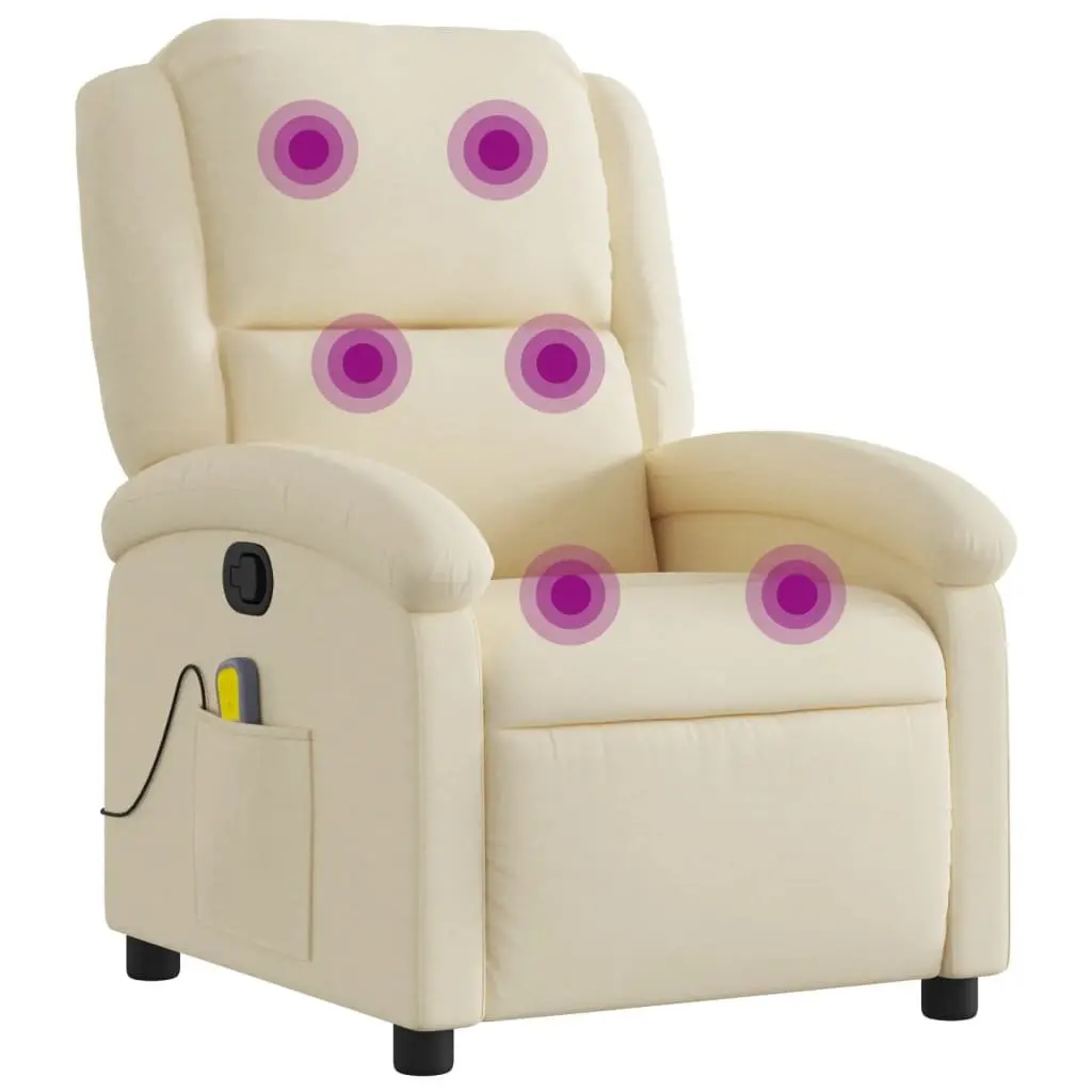 Massage Recliner Chair Cream Fabric Manual Recline Adjustable Footrest Vibration