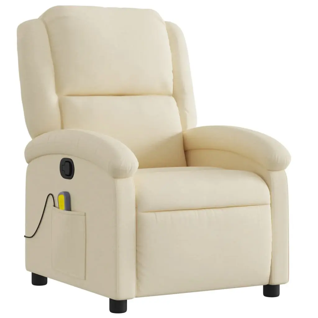 Massage Recliner Chair Cream Fabric Manual Recline Adjustable Footrest Vibration