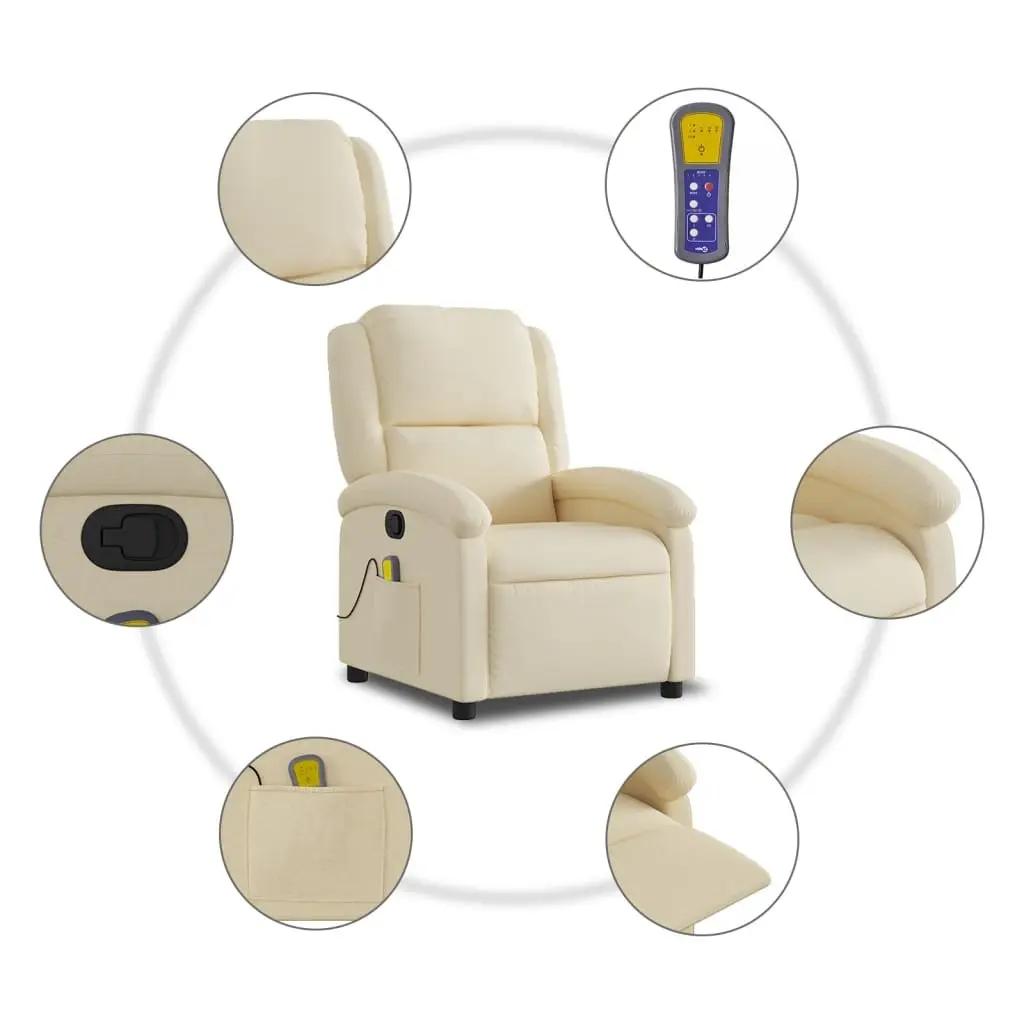 Massage Recliner Chair Cream Fabric Manual Recline Adjustable Footrest Vibration