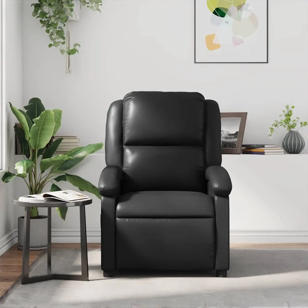 Recliner Chair Black Faux Leather Manual Reclining Armchair