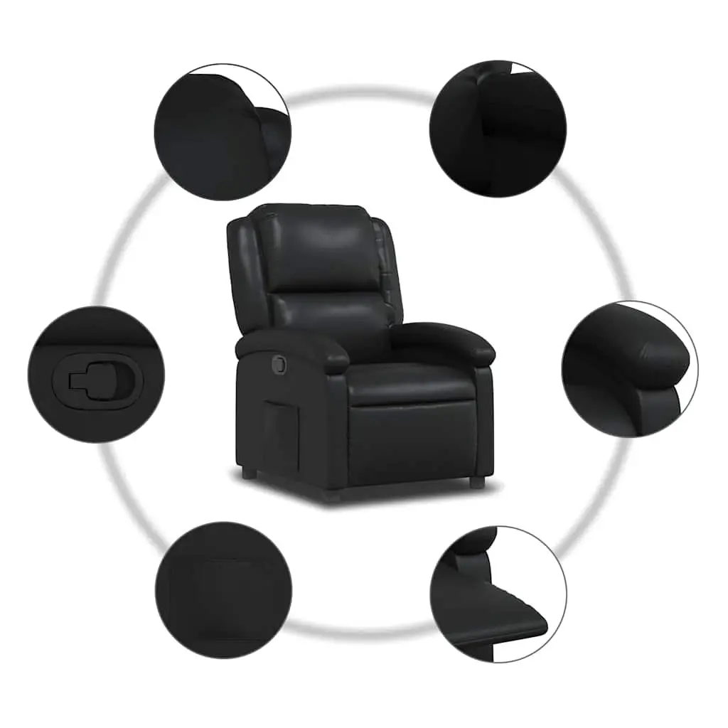 Recliner Chair Black Faux Leather Manual Reclining Armchair