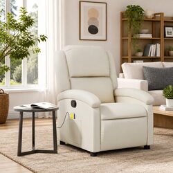 Cream Faux Leather Massage Recliner Chair