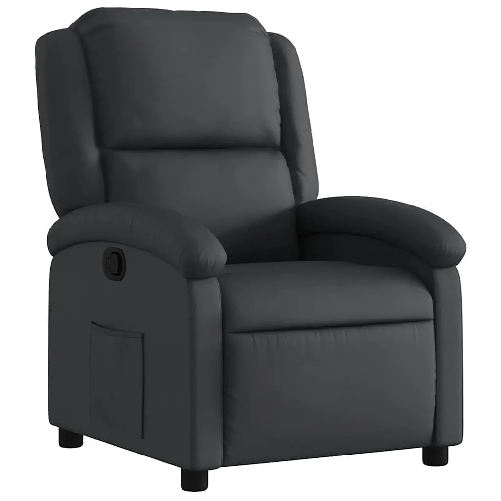 Recliner Armchair Black Manual Reclining Function Padded Seat Wide Arms Leather
