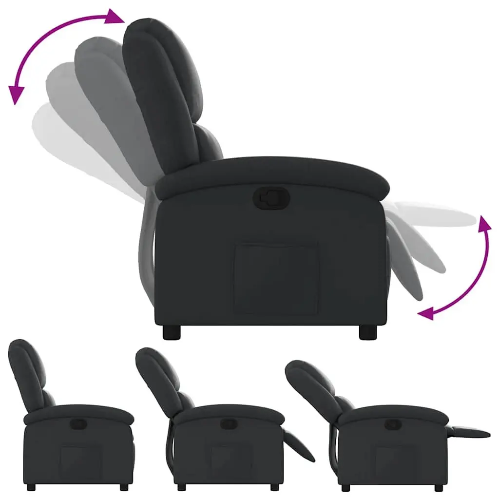 Recliner Armchair Black Manual Reclining Function Padded Seat Wide Arms Leather