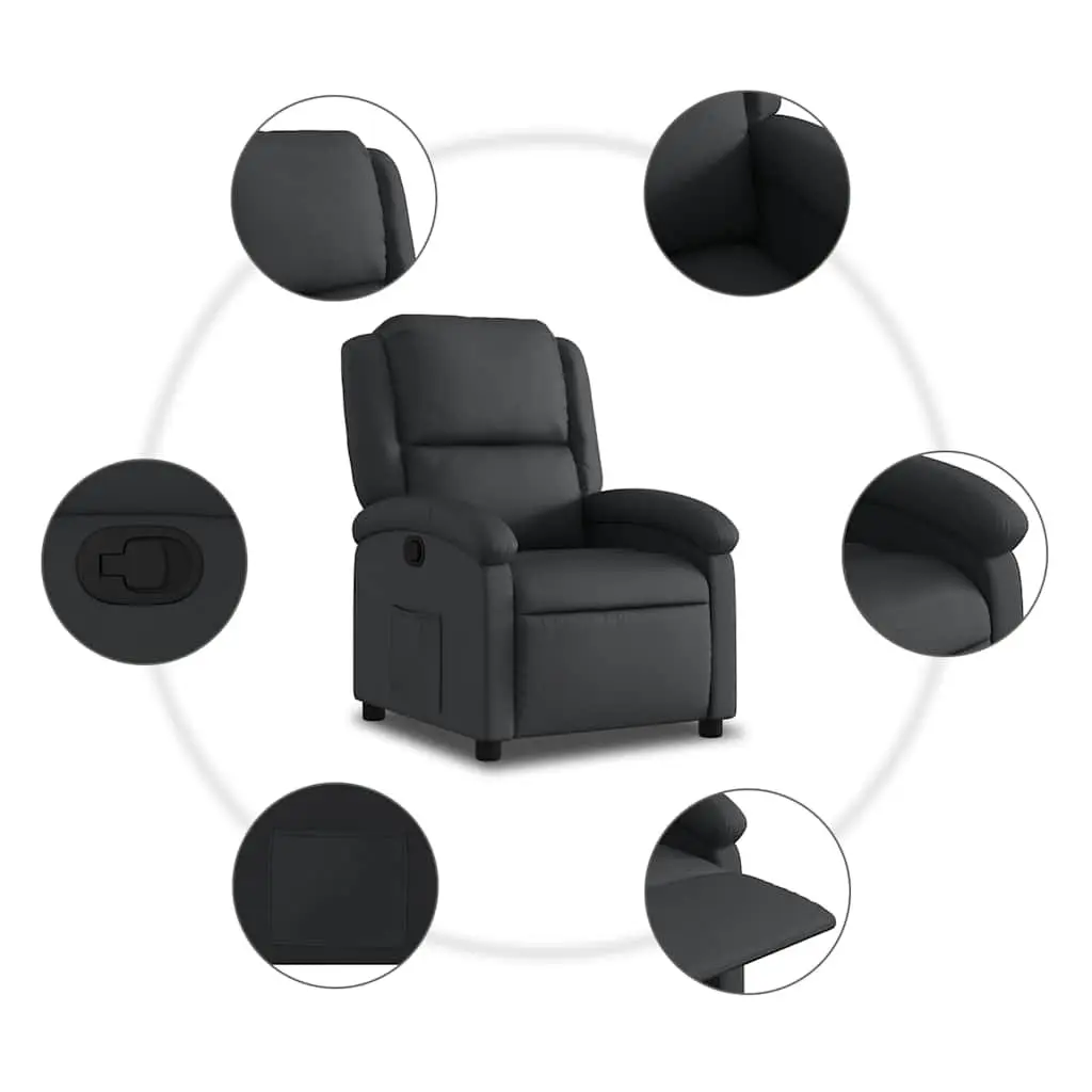 Recliner Armchair Black Manual Reclining Function Padded Seat Wide Arms Leather