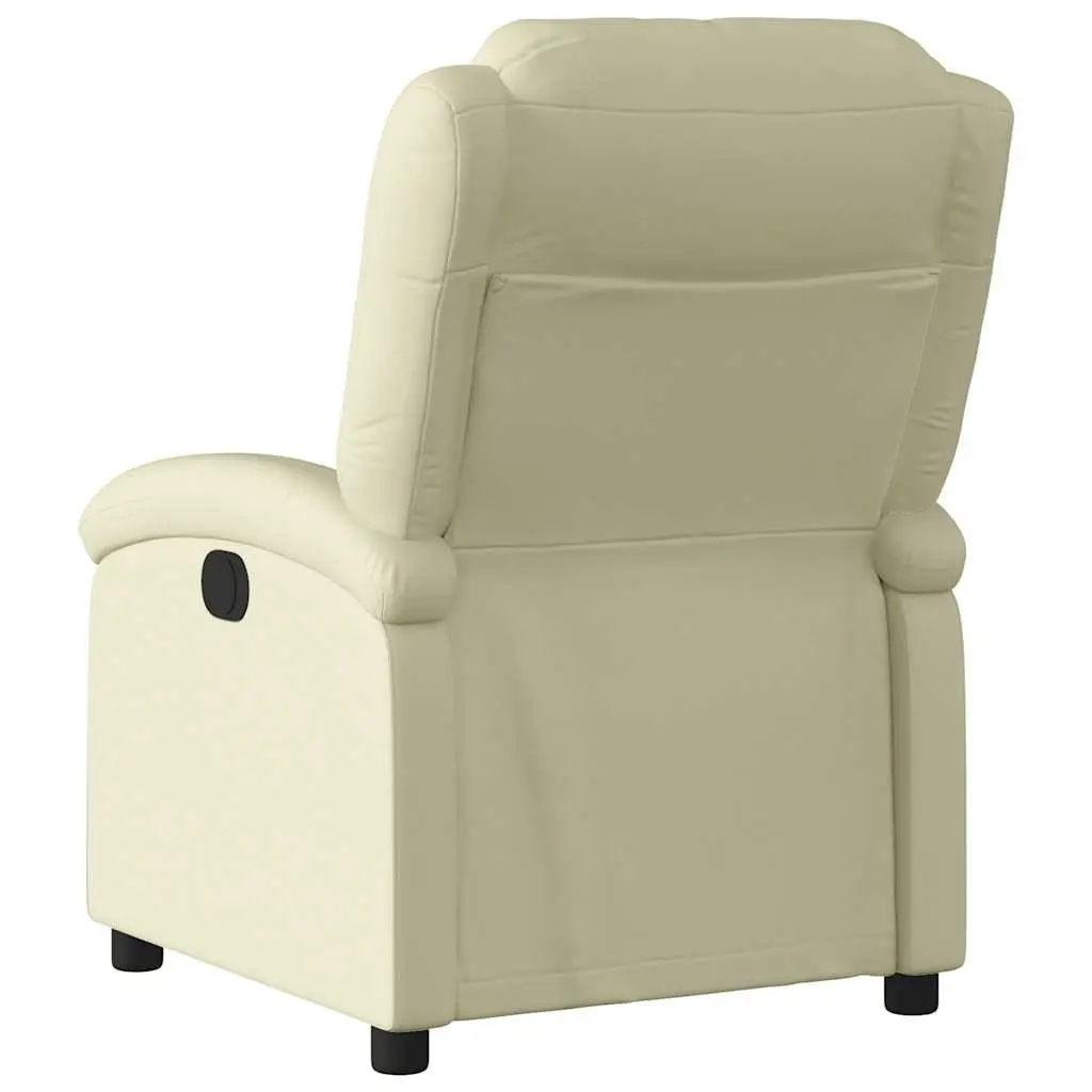 Recliner Armchair Manual Reclining Function Cream Real Leather Comfortable