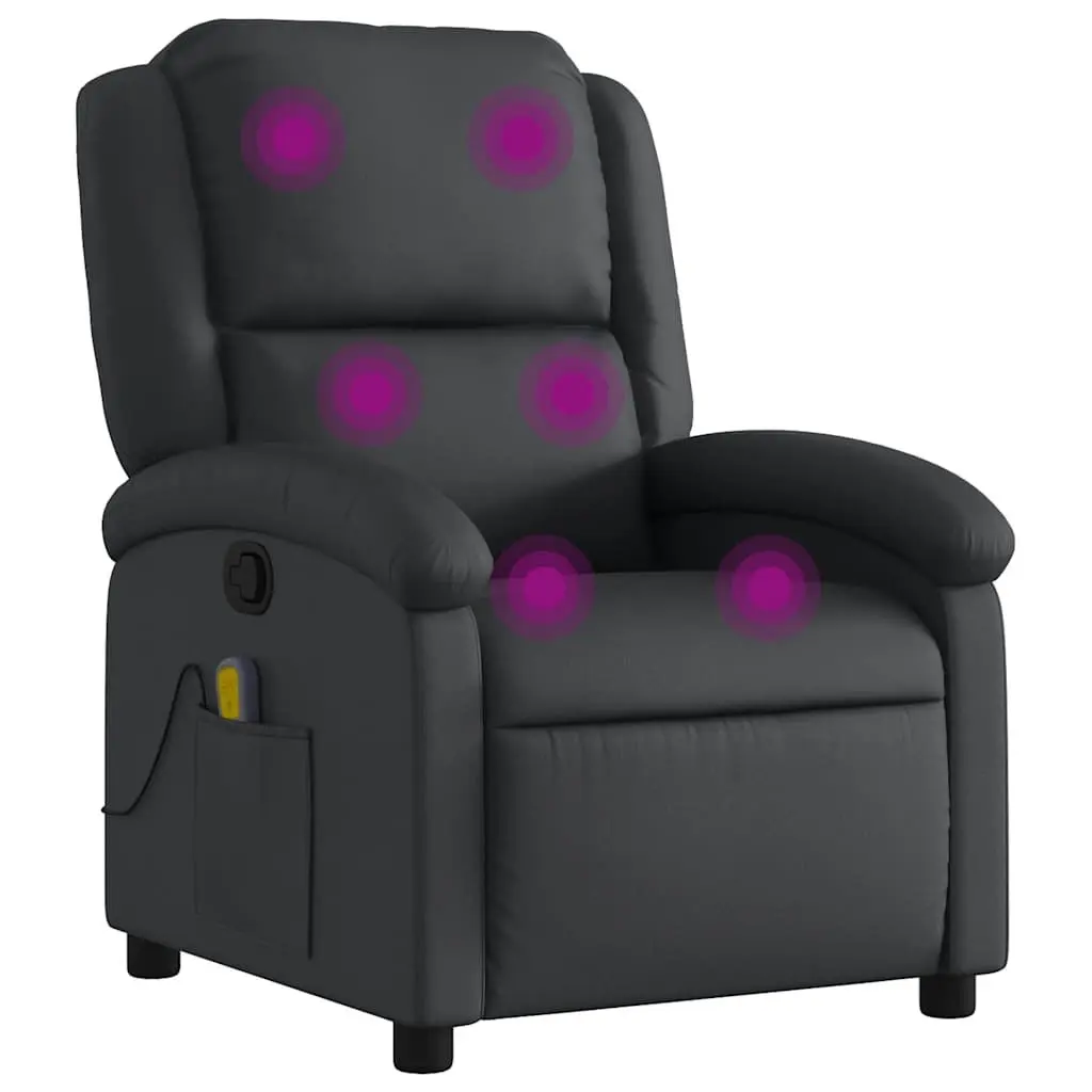 Massage Recliner Chair Black Manual Recline 135 Degree Real Leather 6 Point Vibration