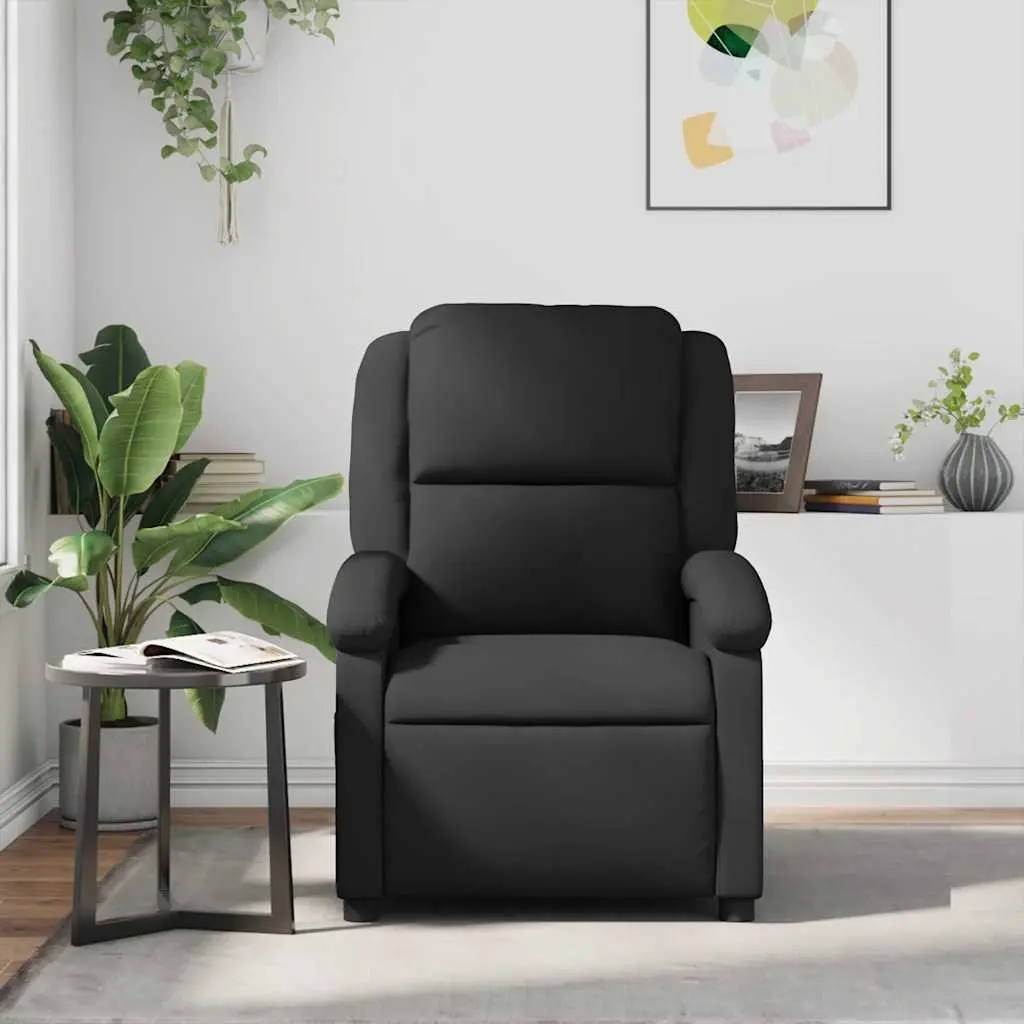 Massage Recliner Chair Black Manual Recline 135 Degree Real Leather 6 Point Vibration